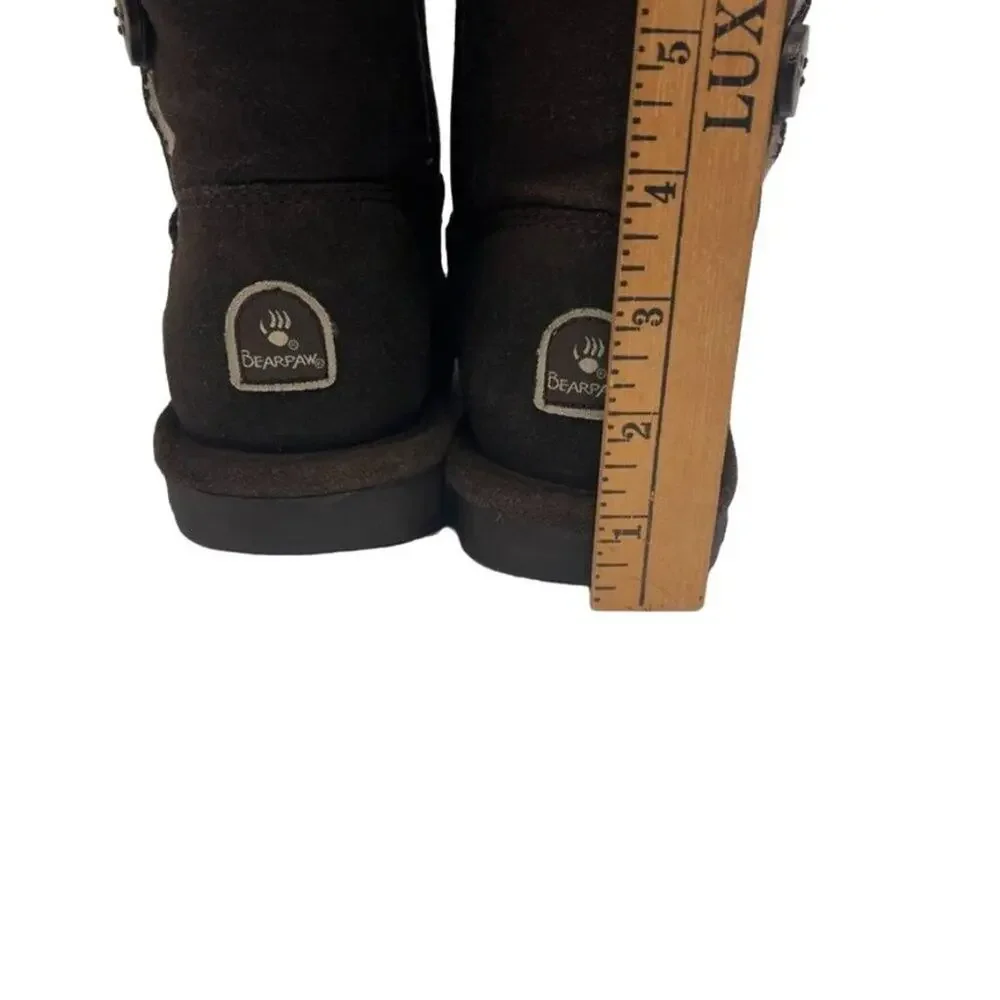 BEARPAW Boots Lori Girl Youth Size 4 Chocolate Brown Cow Suede Wool Blend lining